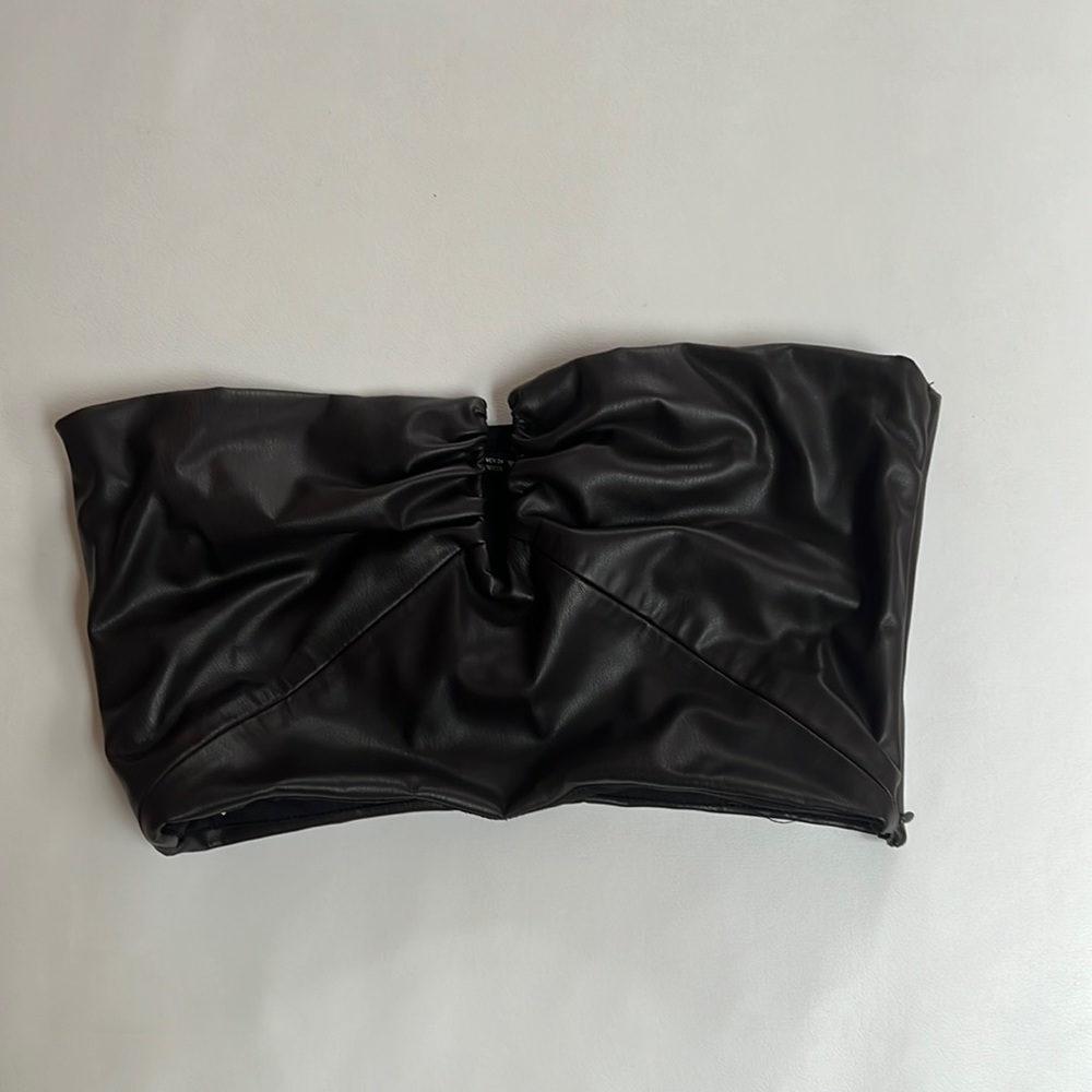 Zara brown faux leather crop top